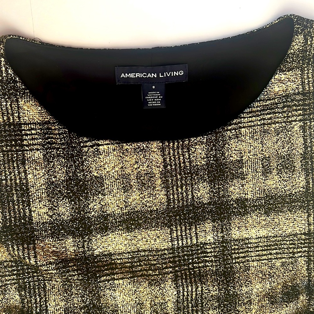 American Living- black and gold plaid stretchy dress